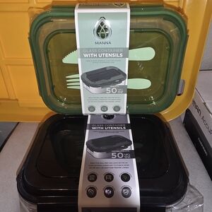 2 Manna Glass Food Storage Container with Utensils - Green And Black